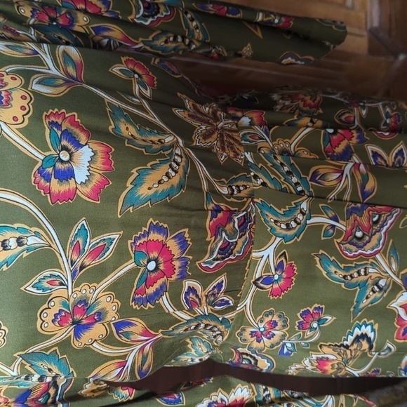 Vtg Cottagecore rayon long sleeve olive green Office Siren Floral dress Sz 6 - Picture 7 of 12